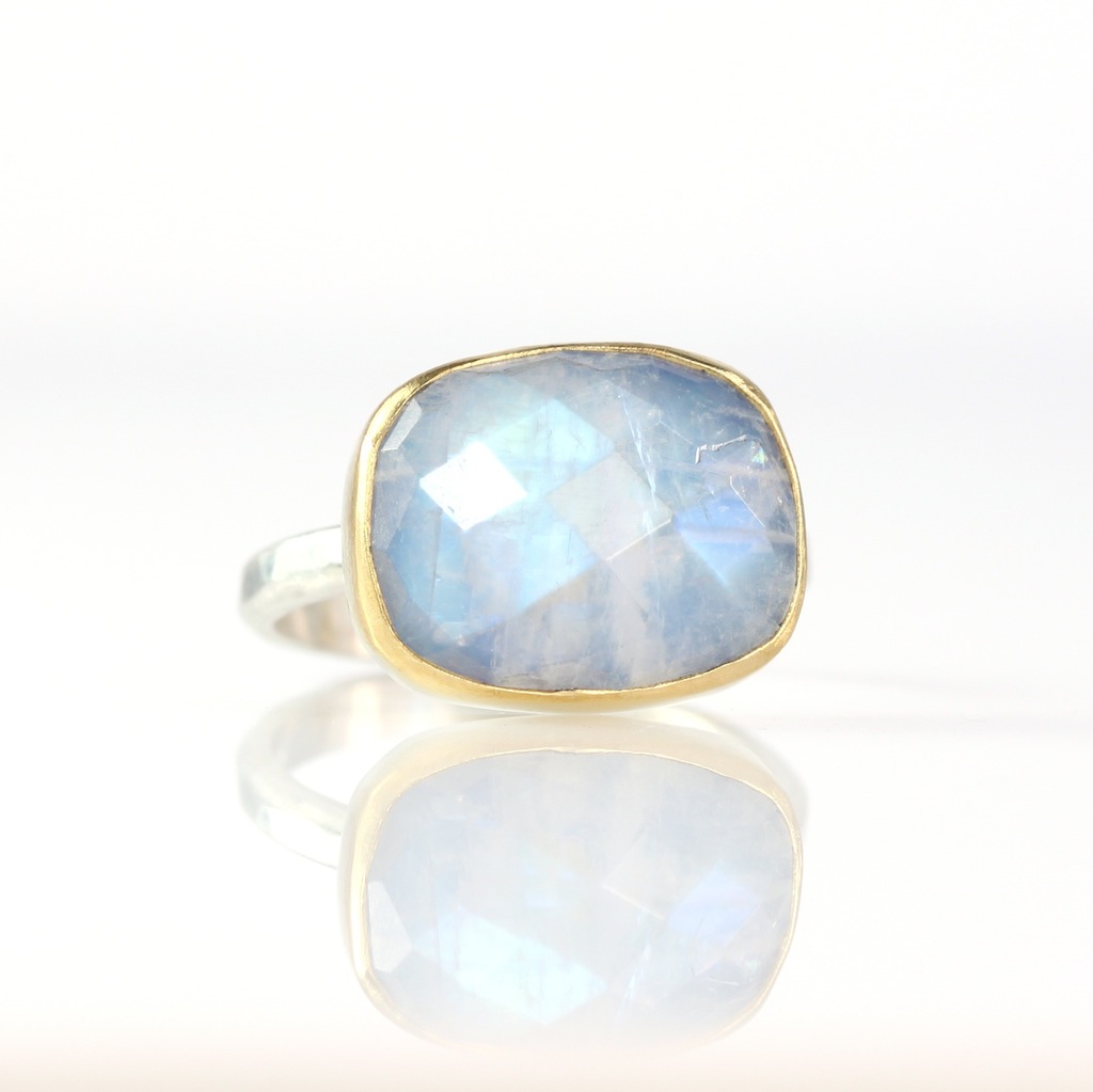 Rose Cut Rainbow Moonstone Ring