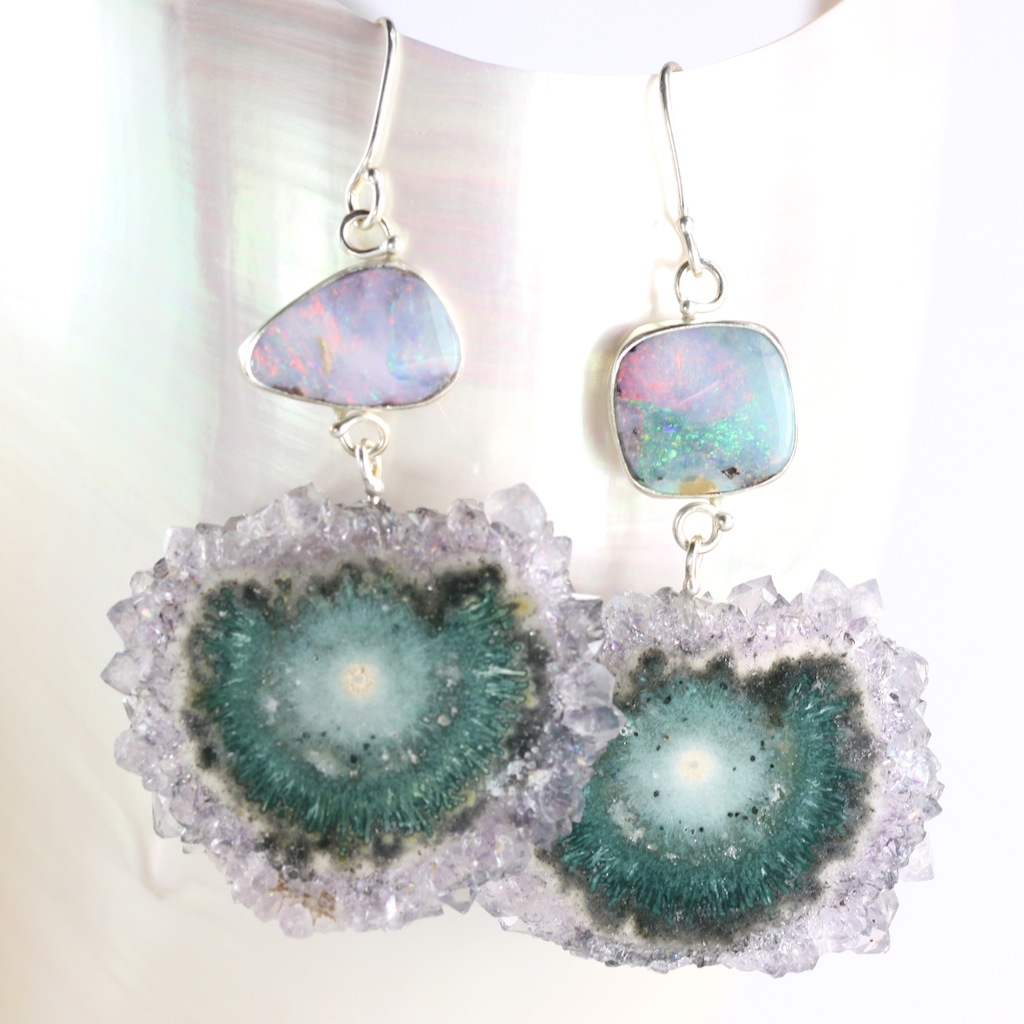 Australian Boulder Opal Earrings With Stalactite Drops