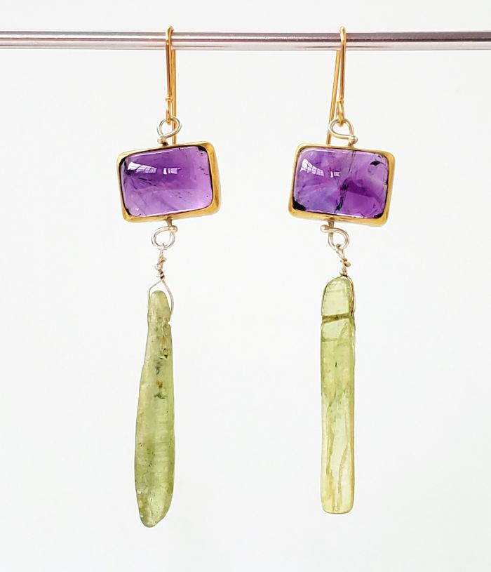 Amethyst & Green Kyanite Earrings - Image 2