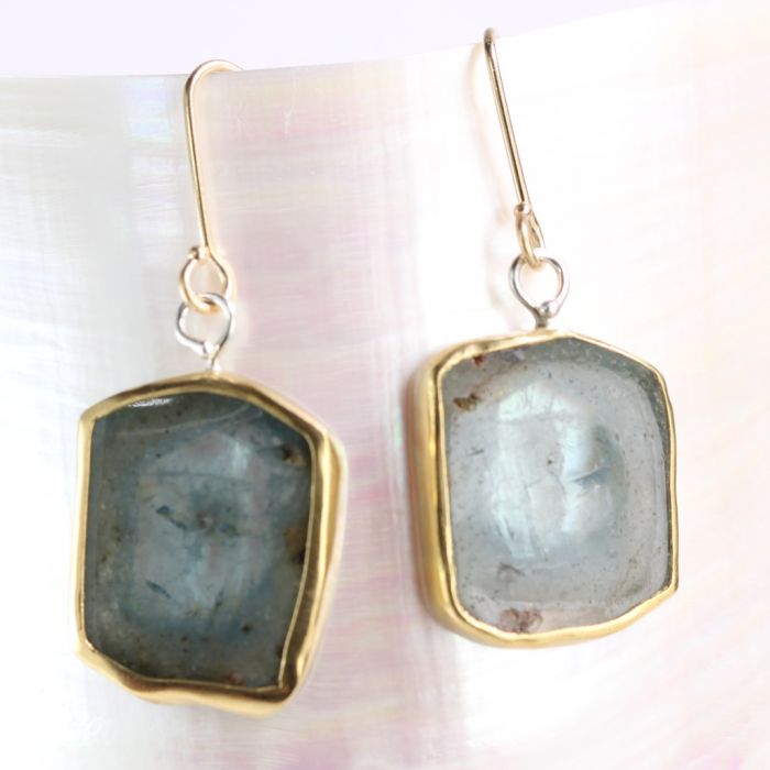 Natural Aquamarine Crystal Slice Earrings - Image 2