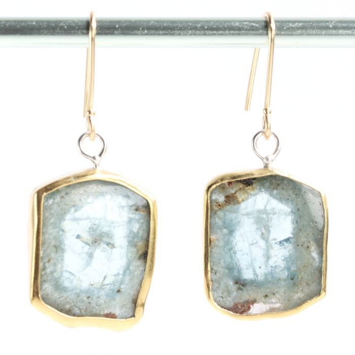 Natural Aquamarine Crystal Slice Earrings