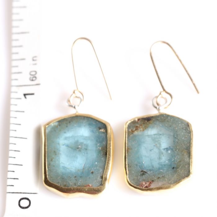 Natural Aquamarine Crystal Slice Earrings - Image 4