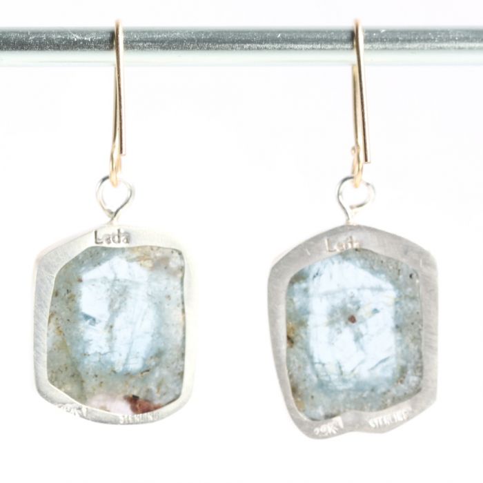 Natural Aquamarine Crystal Slice Earrings - Image 3