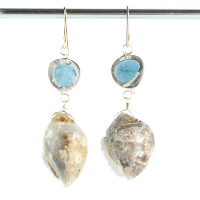 Rose Cut Indicolite Earrings With Druzy Fossil Seashells - Image 4