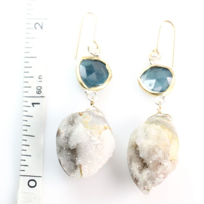 Rose Cut Indicolite Earrings With Druzy Fossil Seashells - Image 5