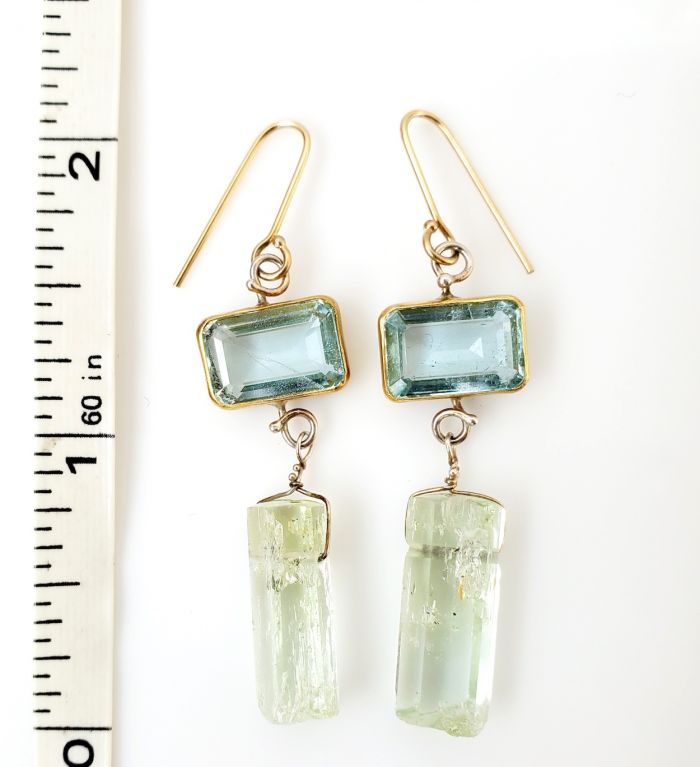 Emerald Cut Aquamarine & Polished Green Beryl Earrings - Image 5