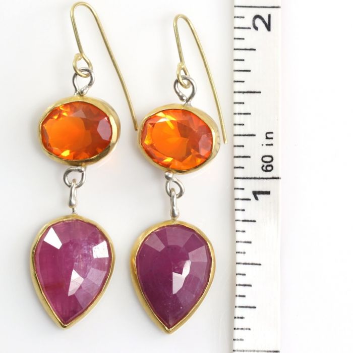 Fire Opal & Pink Sapphire Earrings - Image 4