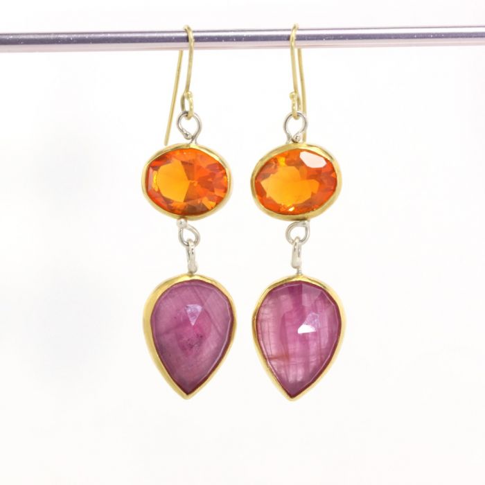 Fire Opal & Pink Sapphire Earrings