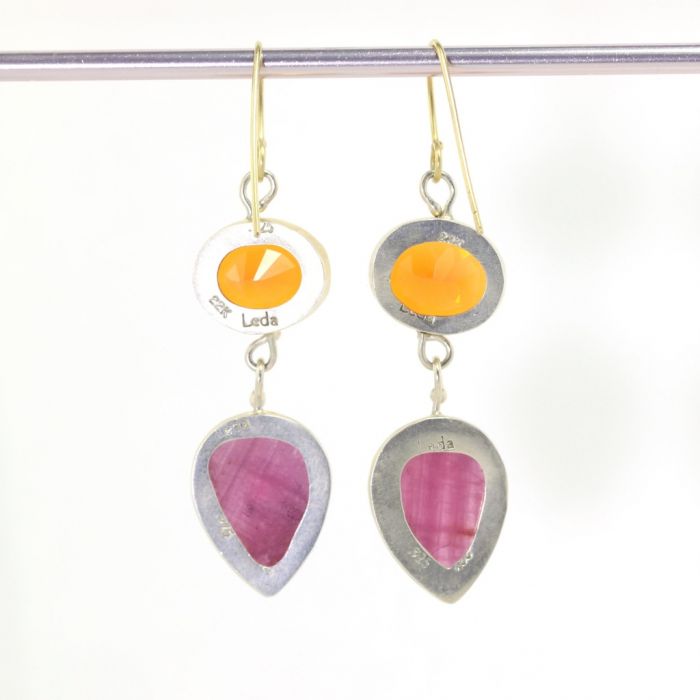 Fire Opal & Pink Sapphire Earrings - Image 3