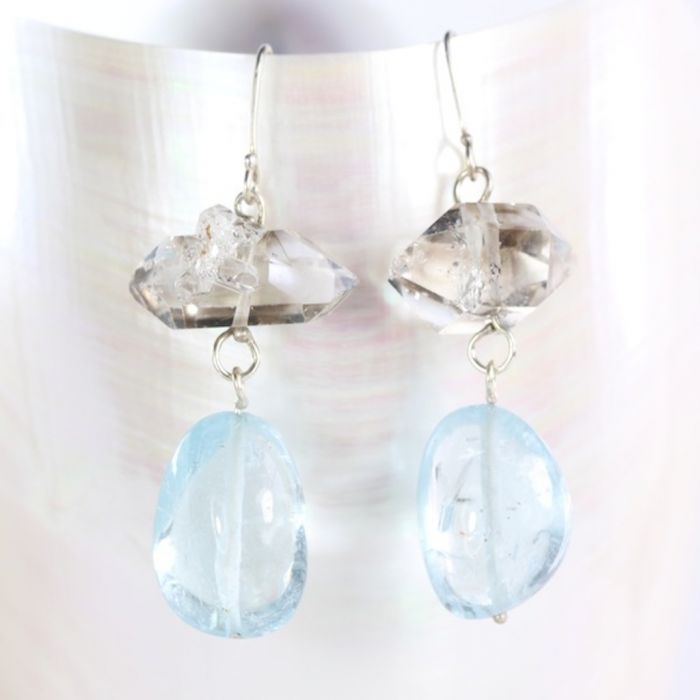 Herkimer Diamond and Aquamarine Earrings - Image 2