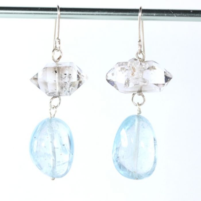 Herkimer Diamond and Aquamarine Earrings