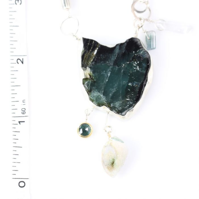 Indicolite Slice Necklace With Druzy Seashell Fossil & Zebra Jade - Image 3