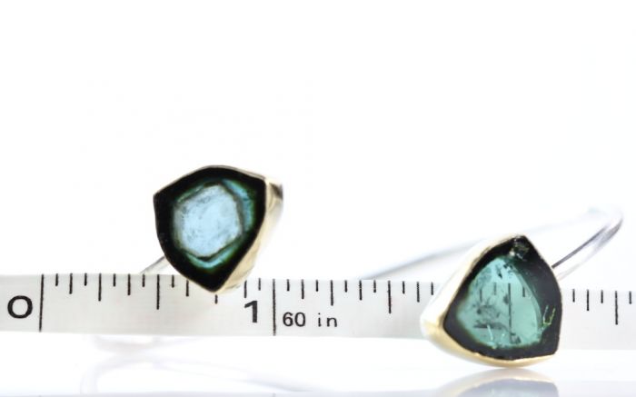 Indicolite Blue Tourmaline Crystal Slice Bangle Bracelet - Image 3