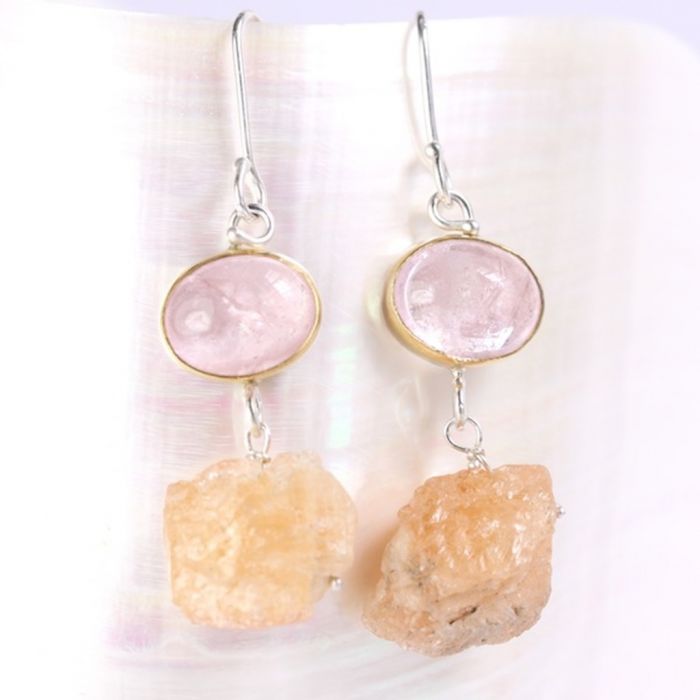 Morganite Earrings With Raw Topaz Drops - Image 2
