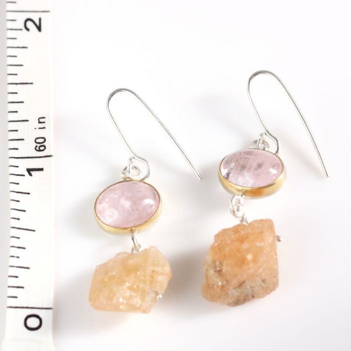 Morganite Earrings With Raw Topaz Drops - Image 4