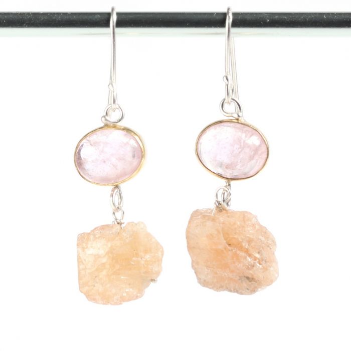 Morganite Earrings With Raw Topaz Drops