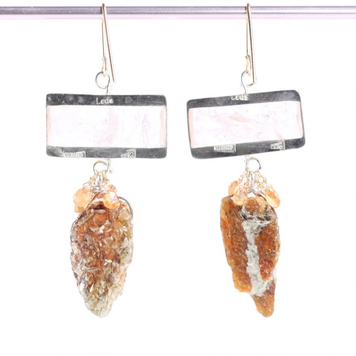 Morganite Earrings With Raw Orange Kyanite & Sapphire Briolettes - Image 3