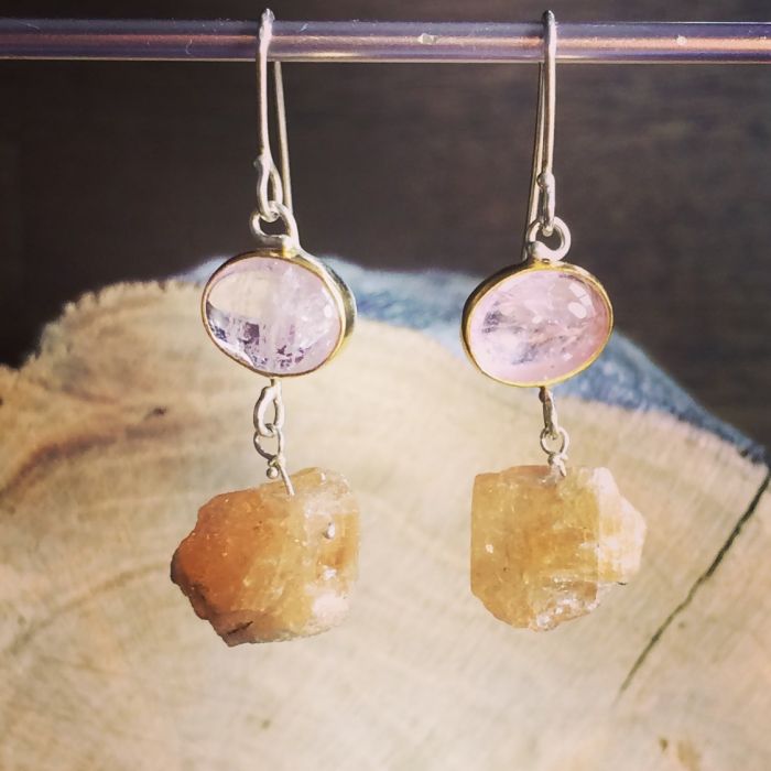 Morganite Earrings With Raw Topaz Drops - Image 5