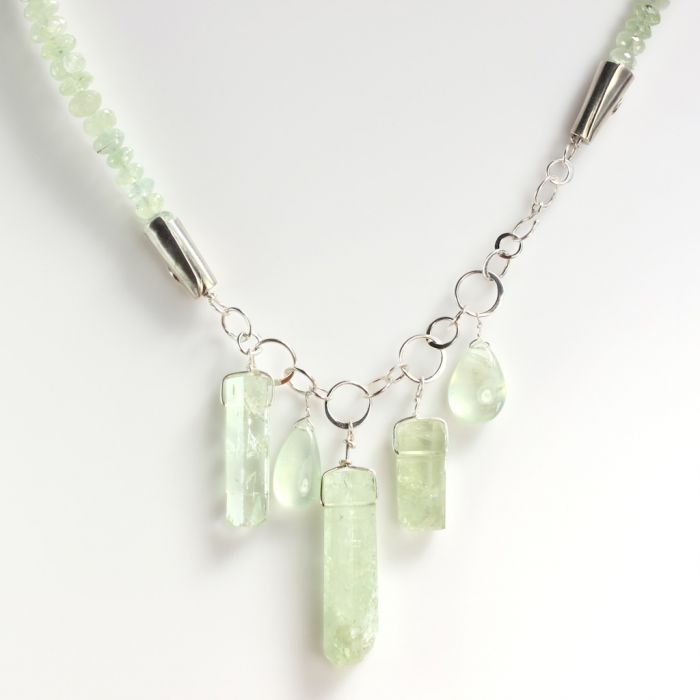 Prehnite and Polished Crystal Beryl Necklace