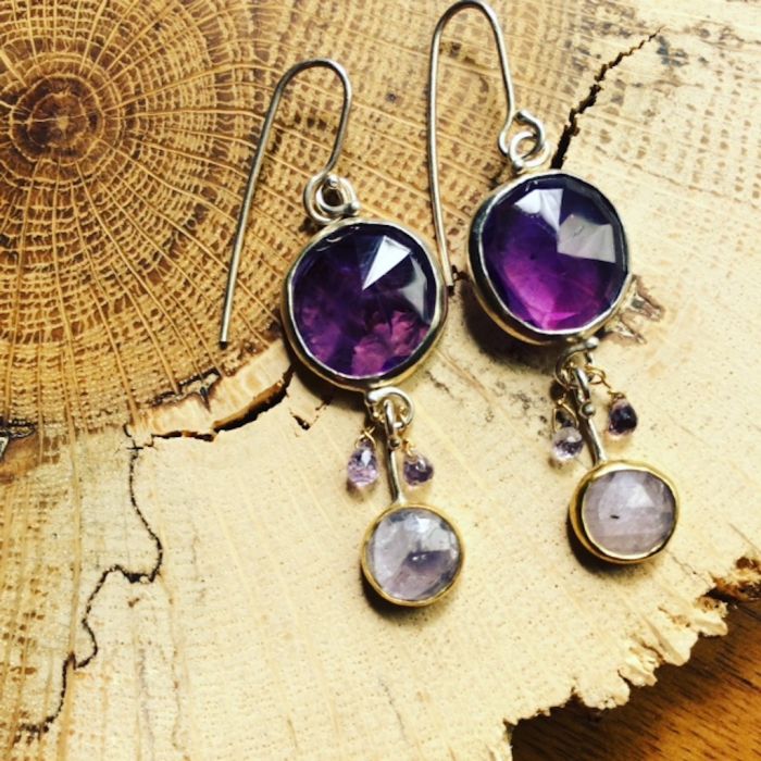 Rose Cut Amethyst & Purple Sapphire Earrings - Image 5