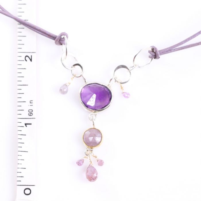 Rose Cut Amethyst & Purple Sapphire Pendant Necklace - Image 3