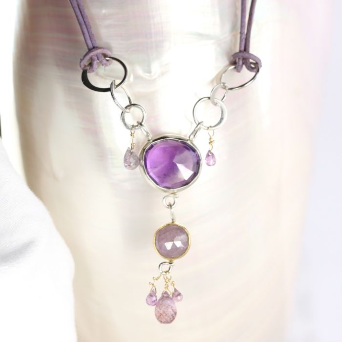 Rose Cut Amethyst & Purple Sapphire Pendant Necklace