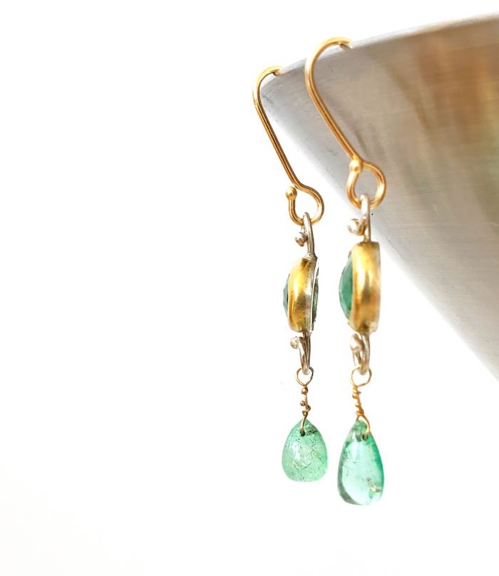 Rose Cut Emerald Drop Earrings - Image 3