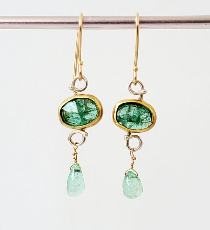 Rose Cut Emerald Drop Earrings