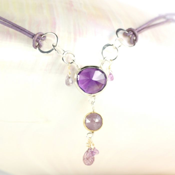 Rose Cut Amethyst & Purple Sapphire Pendant Necklace - Image 2