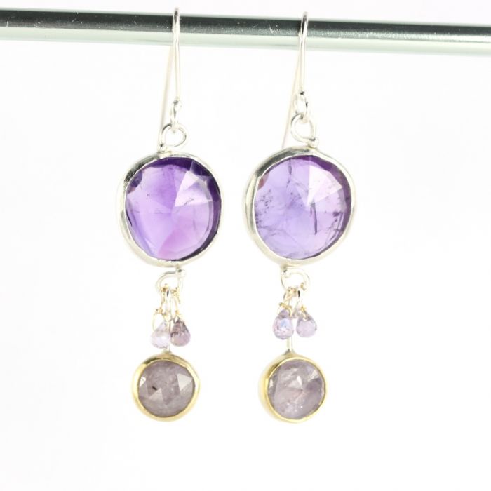 Rose Cut Amethyst & Purple Sapphire Earrings