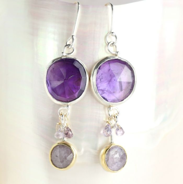 Rose Cut Amethyst & Purple Sapphire Earrings - Image 2