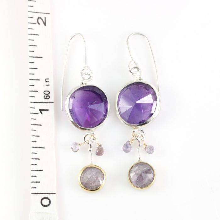 Rose Cut Amethyst & Purple Sapphire Earrings - Image 4