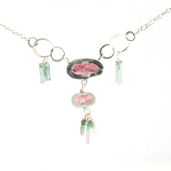 Rose Cut Orchid & Pink Tourmaline Necklace with Raw Tourmaline Crystals - Image 4