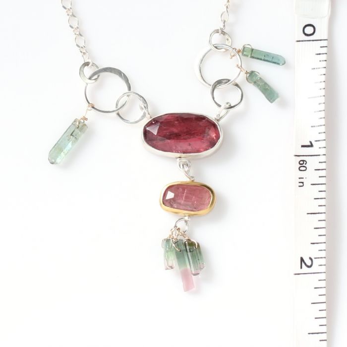 Rose Cut Orchid & Pink Tourmaline Necklace with Raw Tourmaline Crystals - Image 5