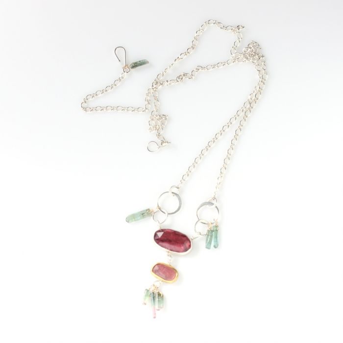 Rose Cut Orchid & Pink Tourmaline Necklace with Raw Tourmaline Crystals - Image 3