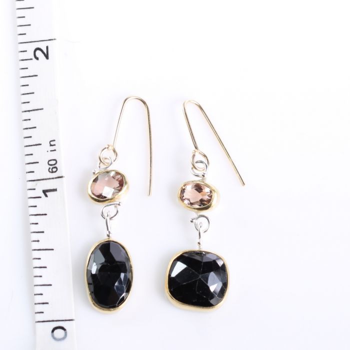 Oregon Sunstone Earrings With Black Spinel Drops - Image 4