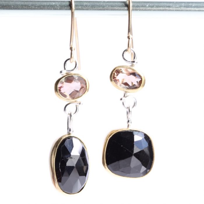 Oregon Sunstone Earrings With Black Spinel Drops