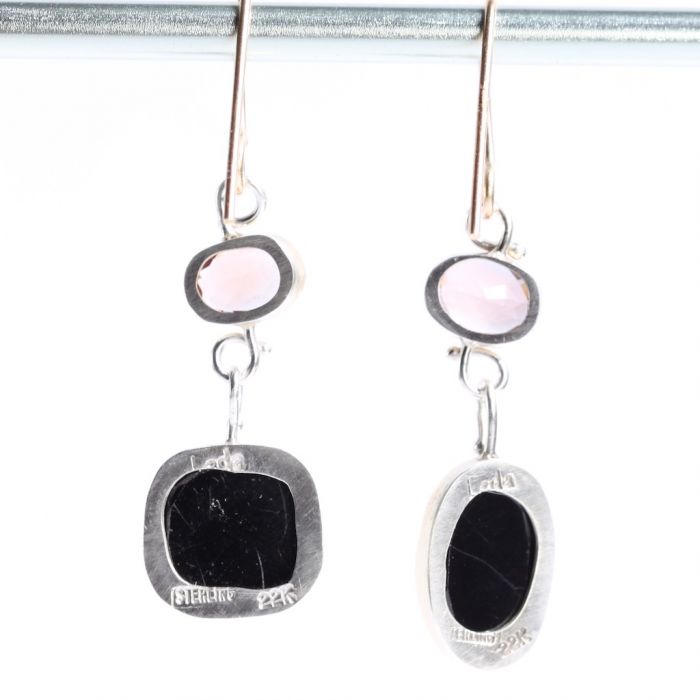 Oregon Sunstone Earrings With Black Spinel Drops - Image 3