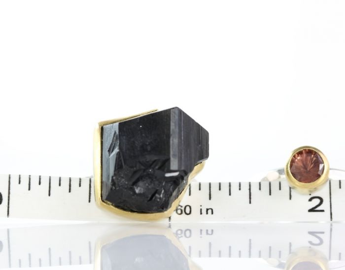 Raw Black Tourmaline Crystal & Oregon Sunstone Stacking Rings - Image 4