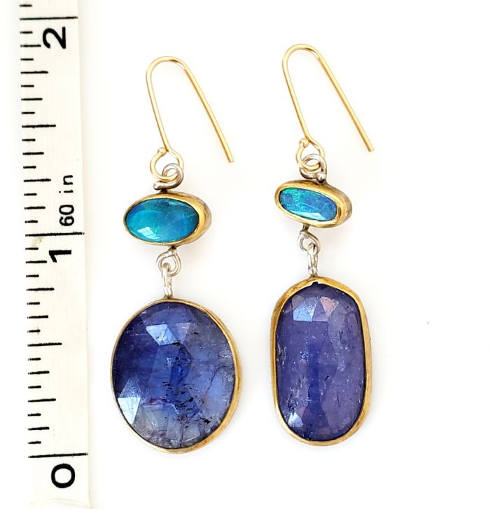 Lightning Ridge Opal Earrings With Rose Cut Tanzanite Drops - Image 6