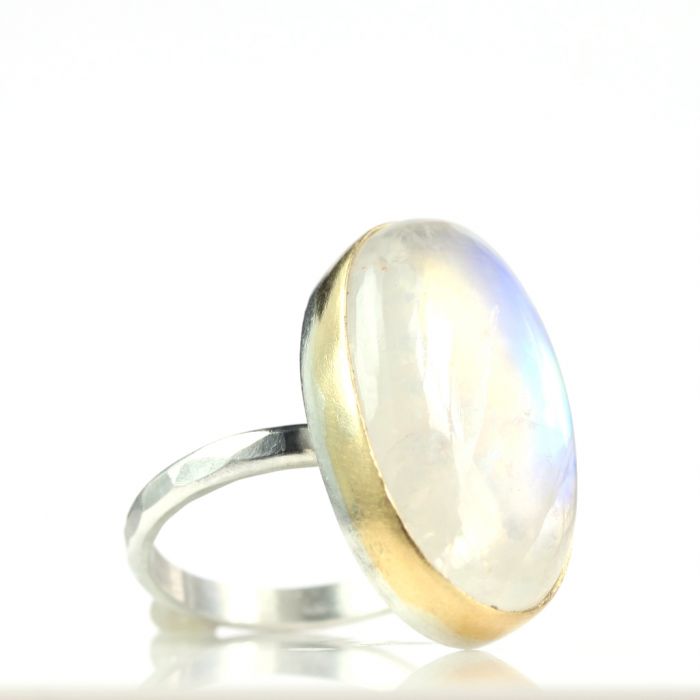 Oval Rainbow Moonstone Cabochon Ring