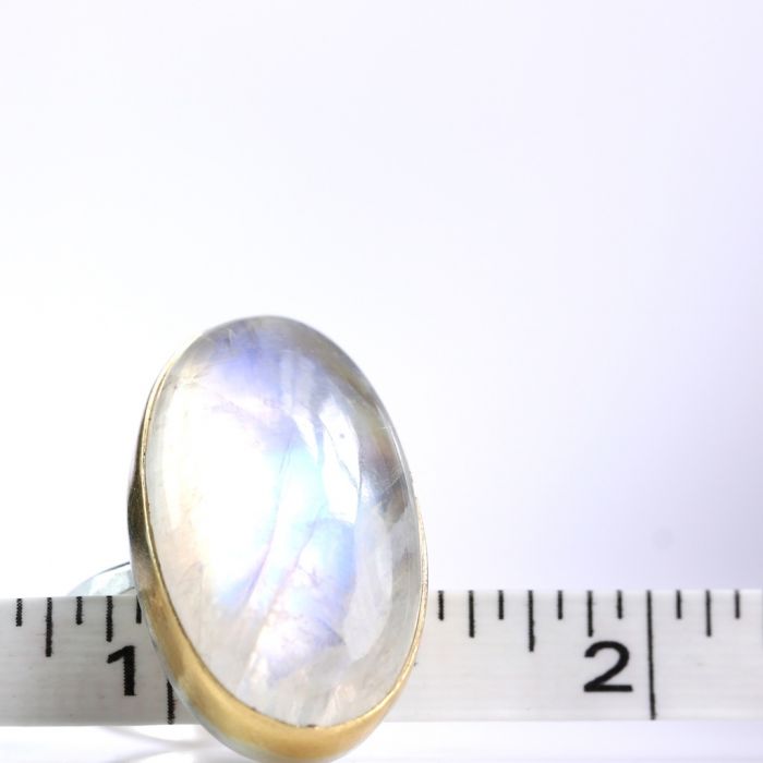 Oval Rainbow Moonstone Cabochon Ring - Image 6