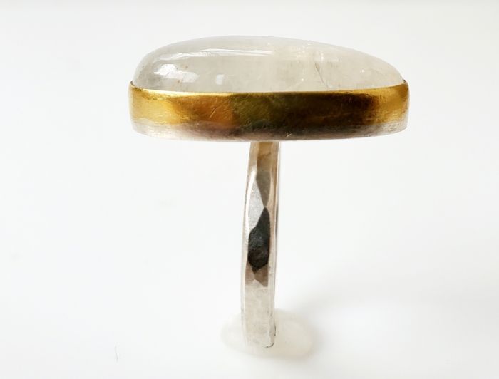Oval Rainbow Moonstone Cabochon Ring - Image 3