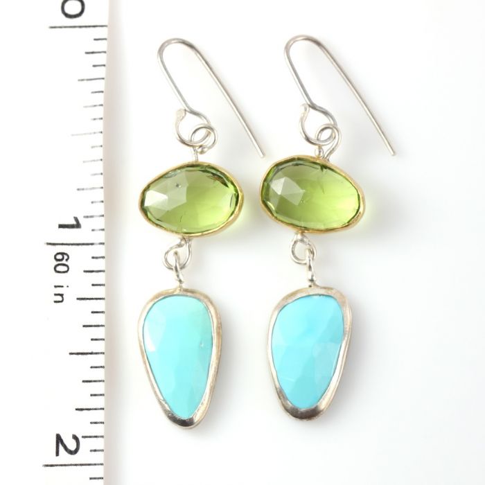 Rose Cut Peridot and Turquoise Earrings - Image 3