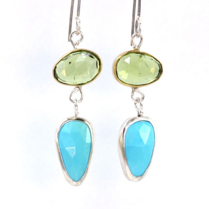 Rose Cut Peridot and Turquoise Earrings - Image 2