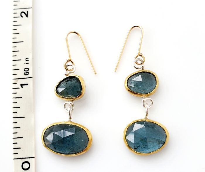 Rose Cut Moss Aquamarine Double Drop Earrings - Image 5