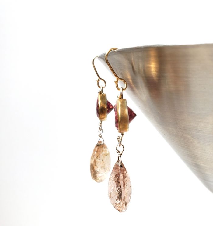Rubelite Earrings With Morganite Drops - Image 3