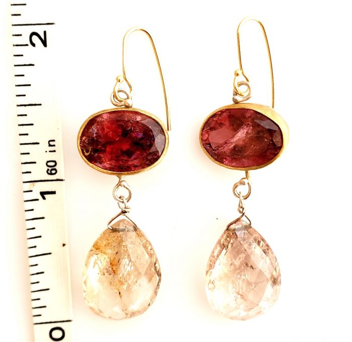 Rubelite Earrings With Morganite Drops - Image 5
