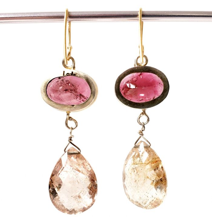 Rubelite Earrings With Morganite Drops - Image 4