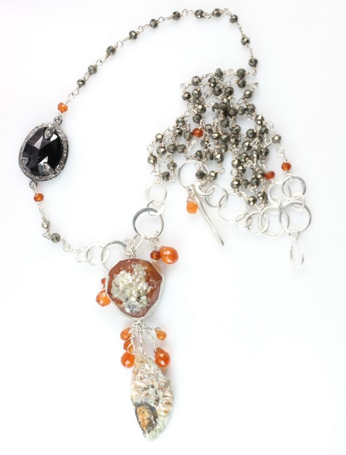 Spessartite Garnet Orange Kyanite & Black Spinel Talisman Necklace